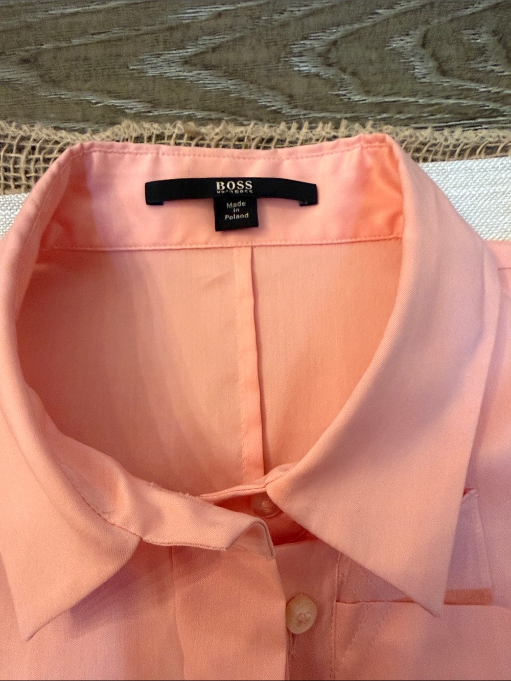 BOSS Pink Peach Button-Up Women's Dress Short Sleeve Shirt